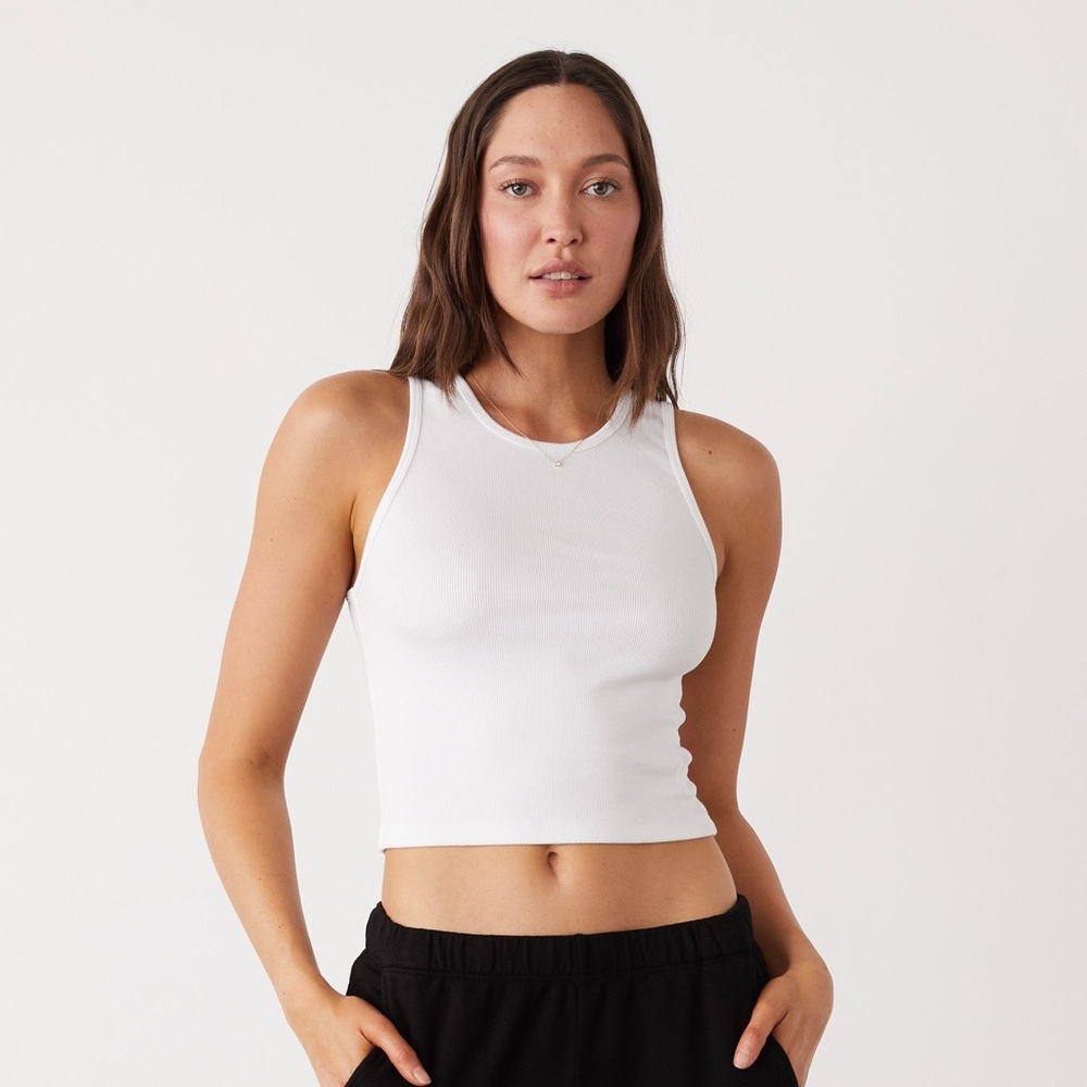 NWT Monrow Supimaluxe Rib Crop High Neck Tank